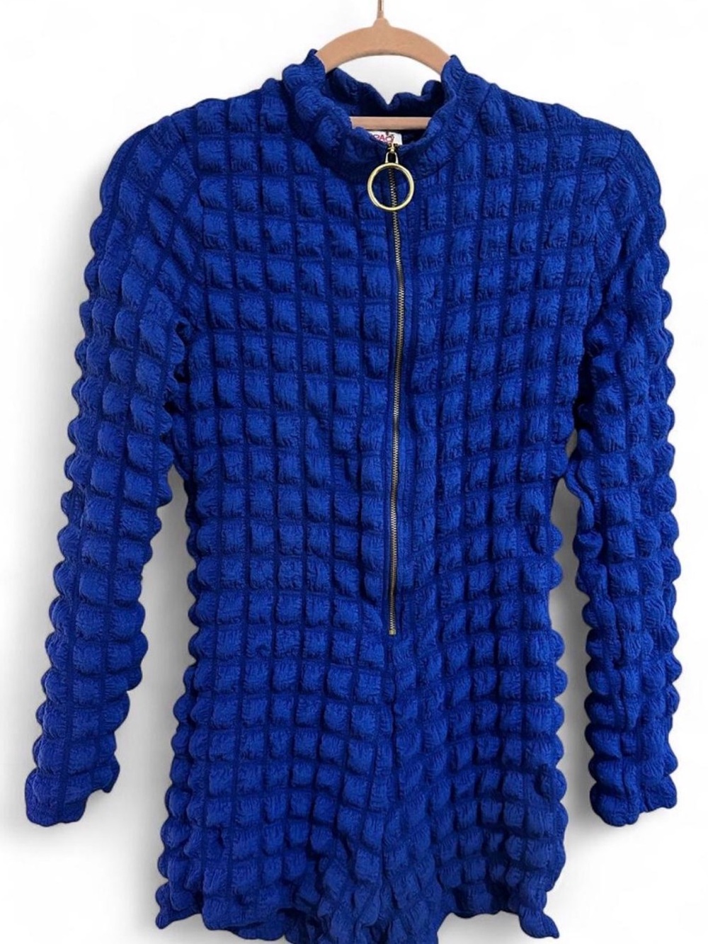 Blue Textured Zip-Front Romper